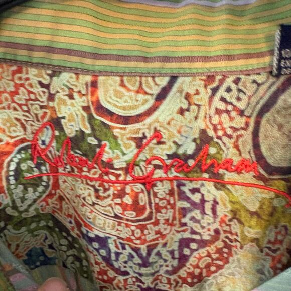 Robert Graham  Multicolor Striped Long Sleeve Flip Cuff Shirt XL Button Front - Picture 2 of 7